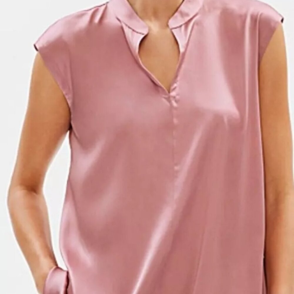 NWT EILEEN FISHER Rose Quartz Stretch Silk Charmeuse Loose Top XXS Blouse Cami
